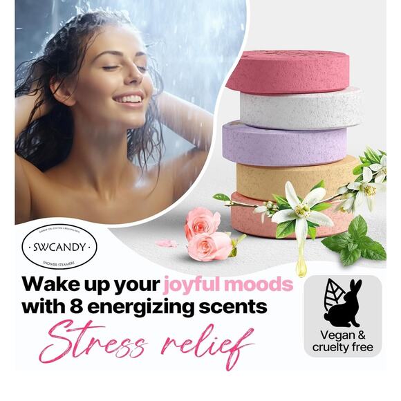 SHOWER STEAMERS FLOWERS AROMATHERAPY 8 PIECE GIFT BOX BATH BOMBS ESSENTIAL OILS - Picture 2 of 7